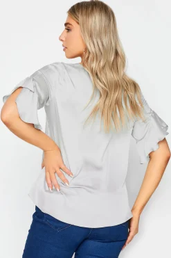 M&Co Womens M&Co Grey Frill Sleeve Blouse