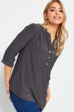 M&Co Womens M&Co Grey Half Placket Jersey Shirt