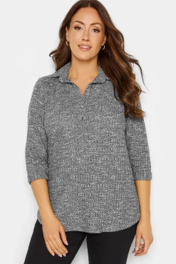 M&Co Womens M&Co Grey Marl Half Placket Jersey Shirt