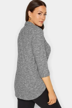 M&Co Womens M&Co Grey Marl Half Placket Jersey Shirt