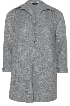 M&Co Womens M&Co Grey Marl Half Placket Jersey Shirt