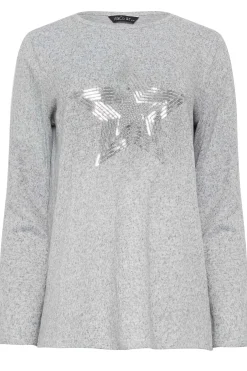 M&Co Womens M&Co Grey Sequin Star Soft Touch Jumper