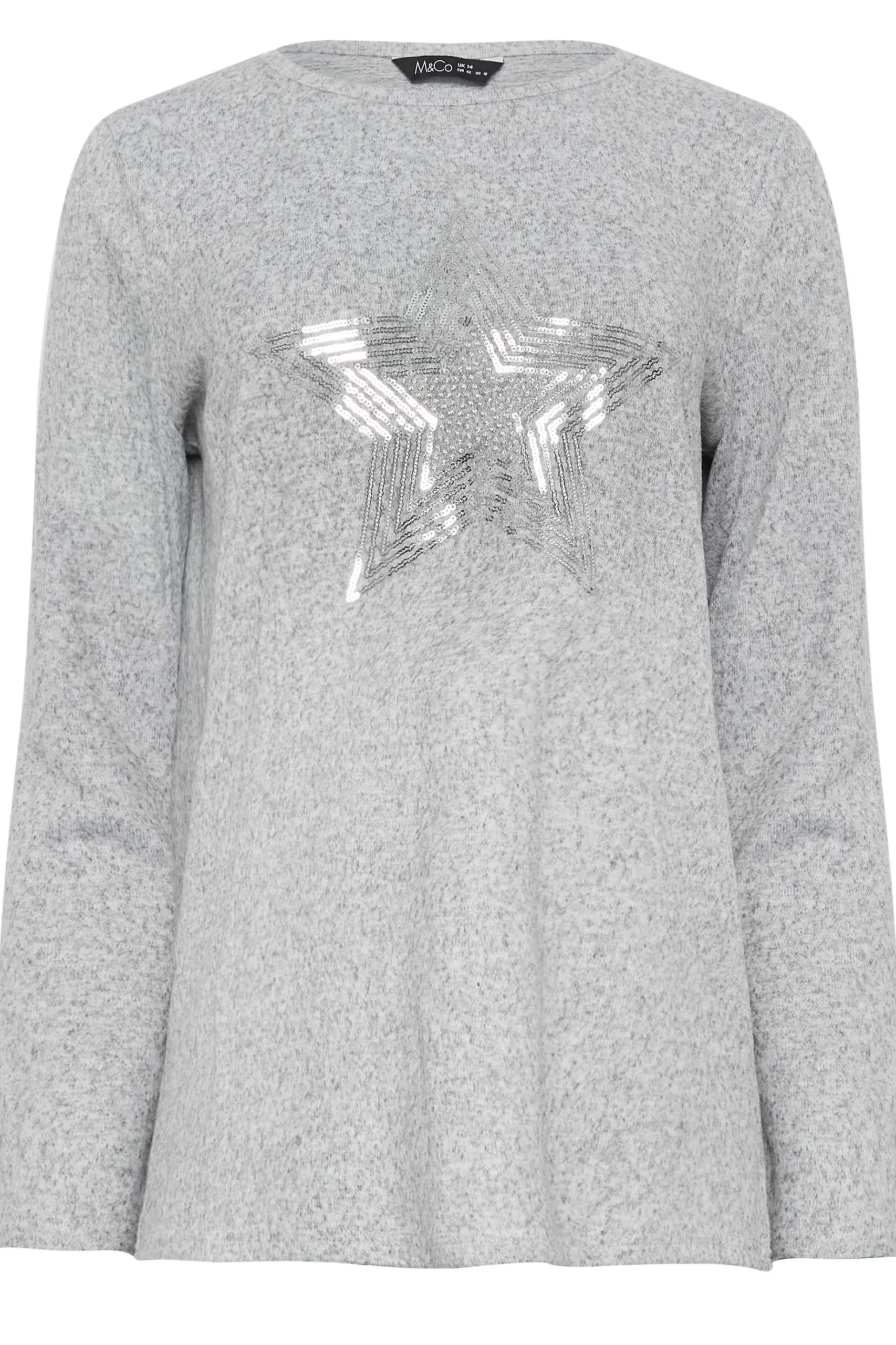 M&Co Womens M&Co Grey Sequin Star Soft Touch Jumper