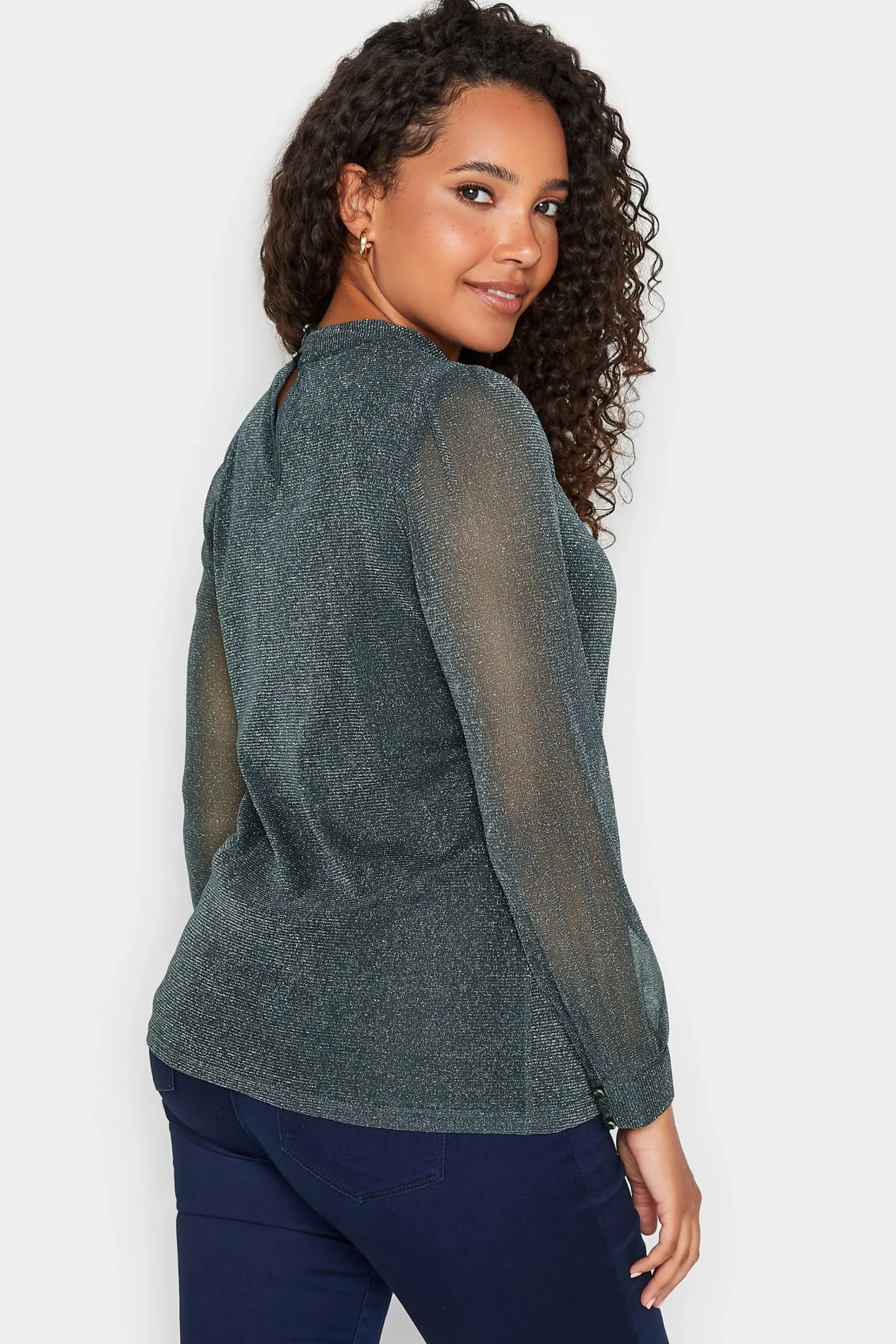 M&Co Womens M&Co Grey Shimmer Keyhole Blouse