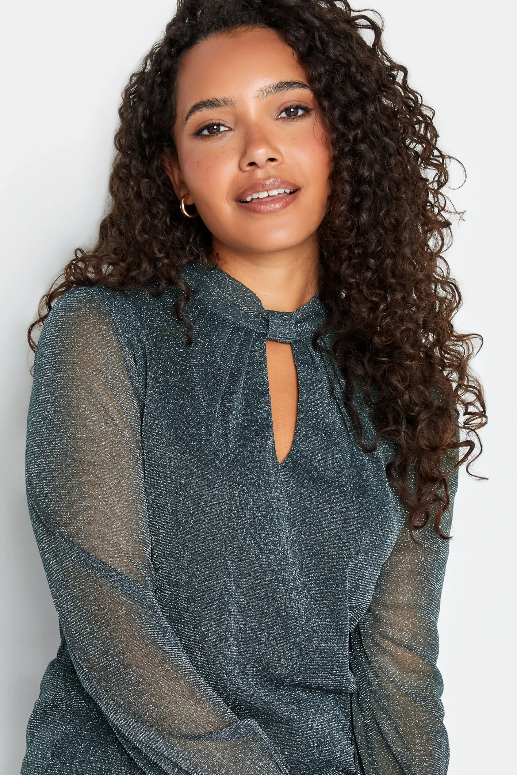 M&Co Womens M&Co Grey Shimmer Keyhole Blouse