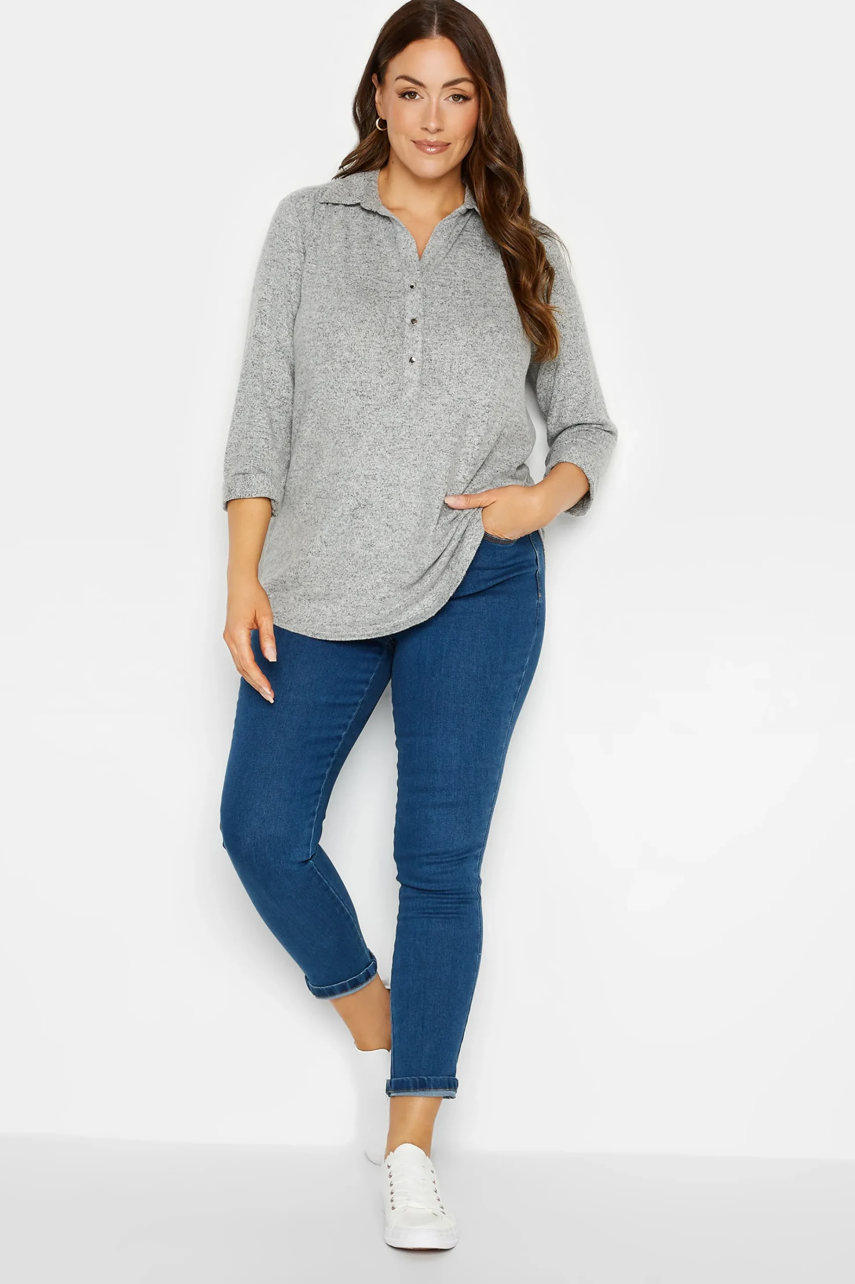 M&Co Womens M&Co Grey Soft Touch Half Placket Jersey Shirt
