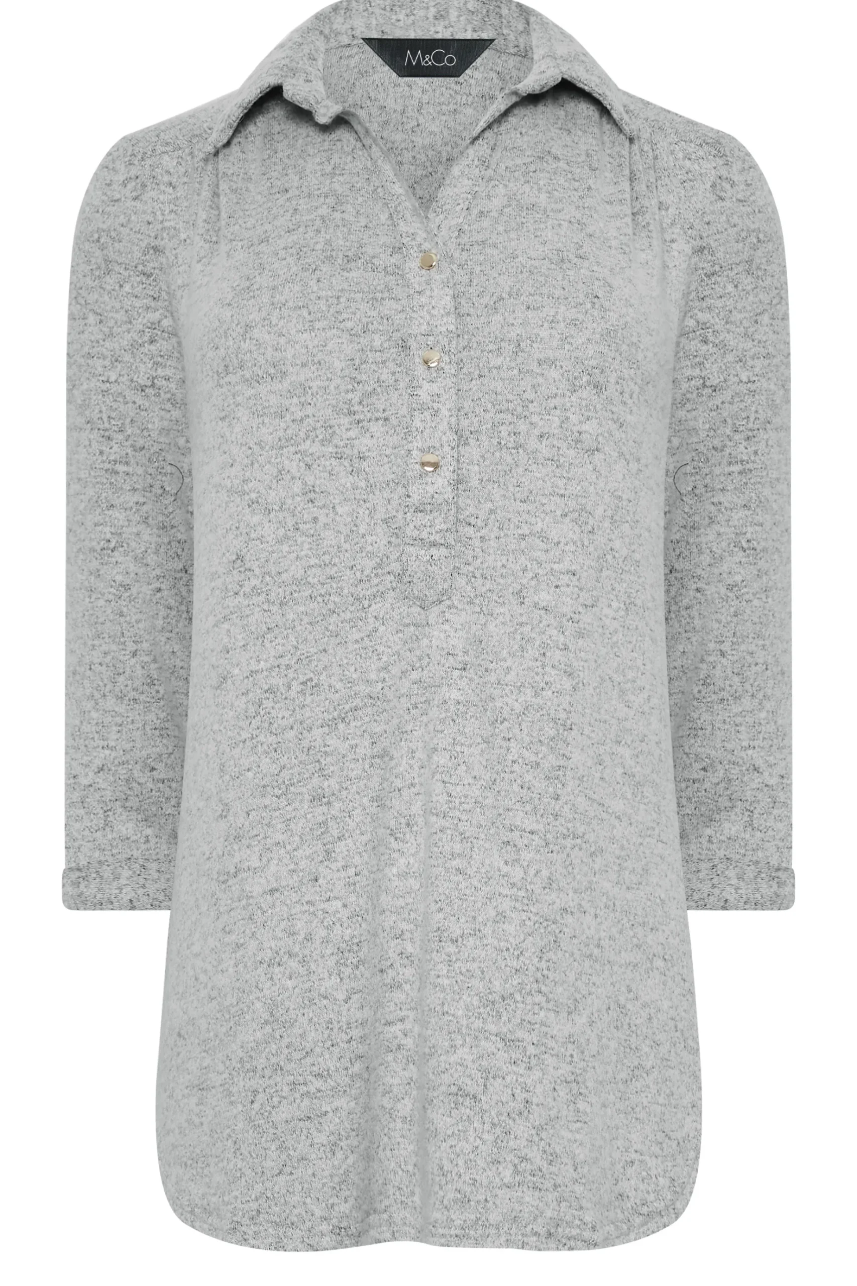 M&Co Womens M&Co Grey Soft Touch Half Placket Jersey Shirt