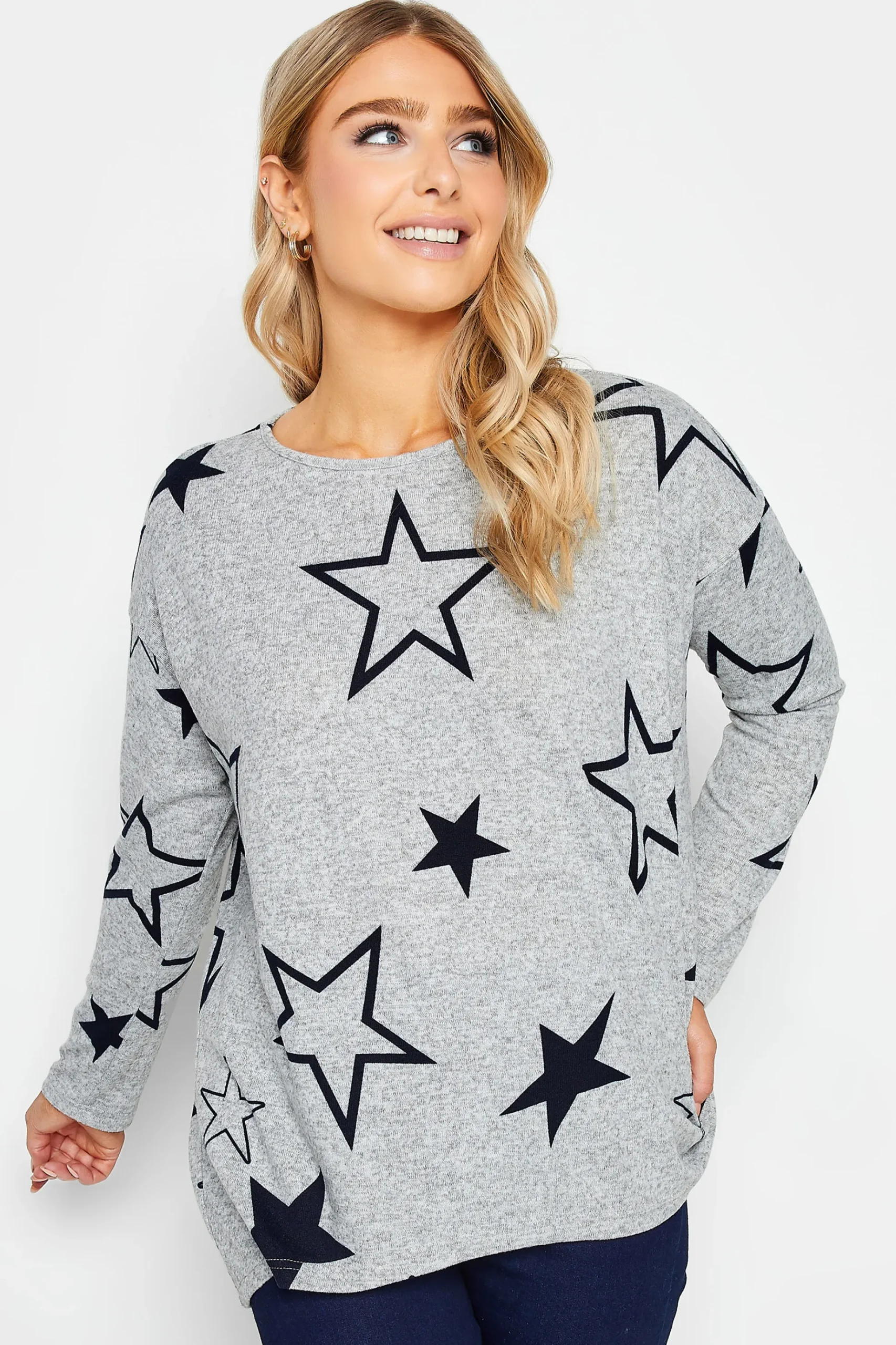 M&Co Womens M&Co Grey Star Print Jumper