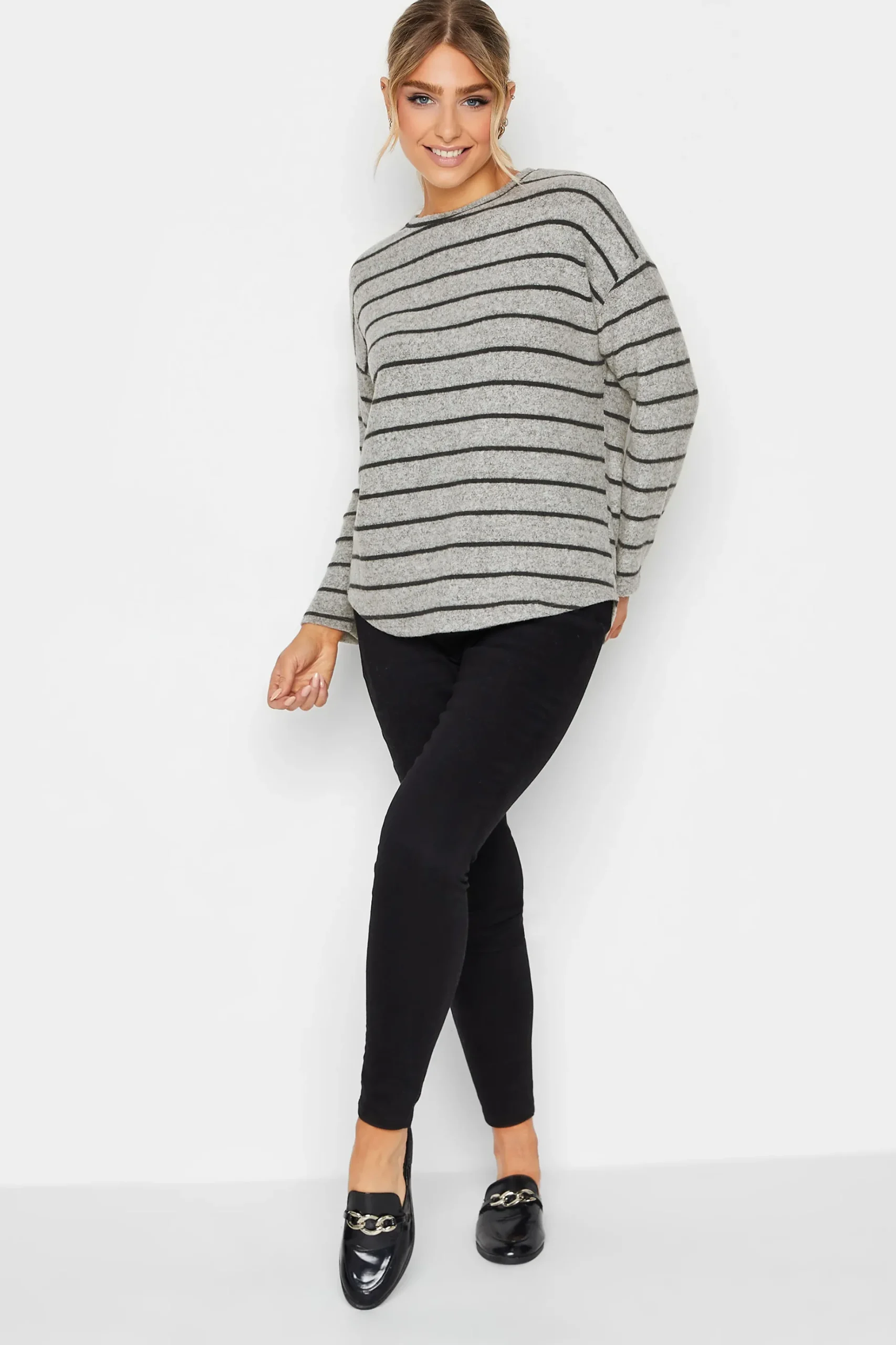 M&Co Womens M&Co Grey Stripe Jumper