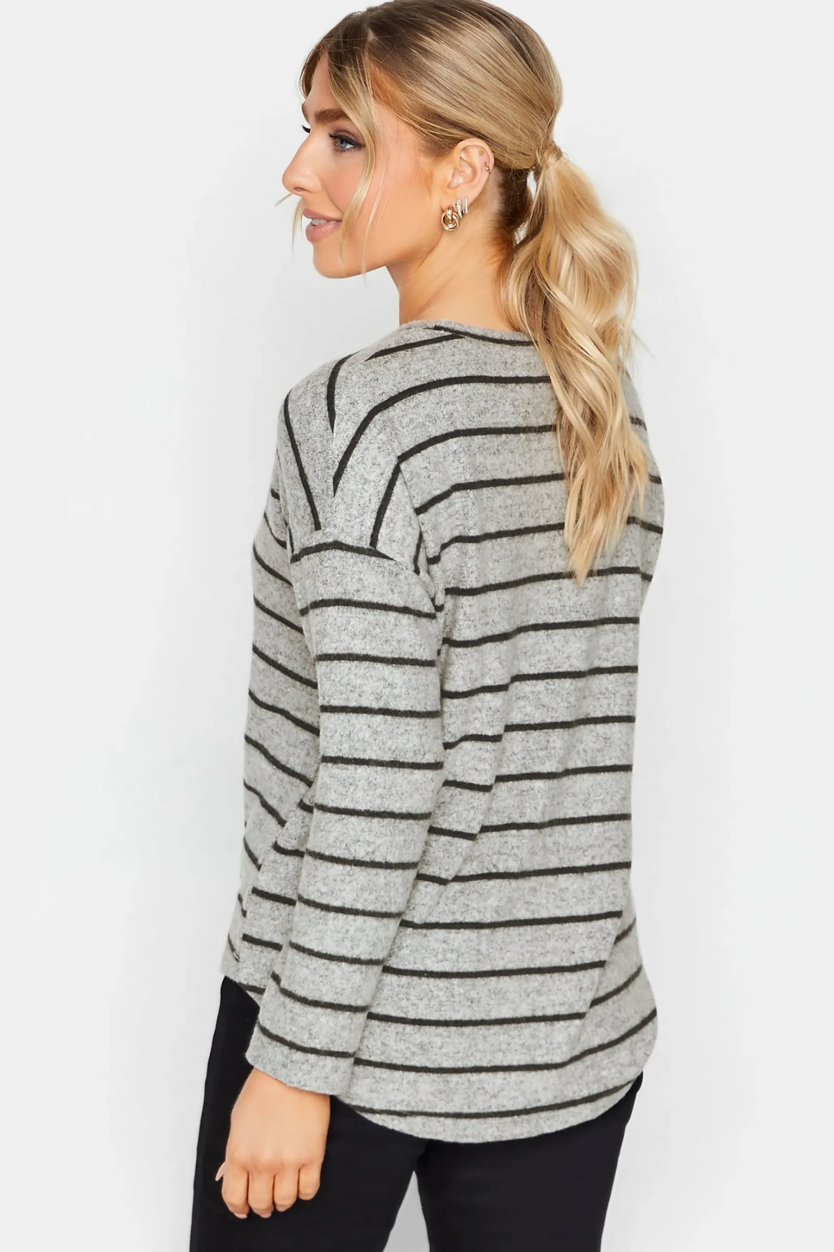 M&Co Womens M&Co Grey Stripe Jumper