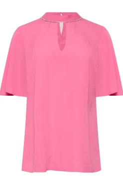 M&Co Womens M&Co Hot Pink Embellished Neck Keyhole Blouse