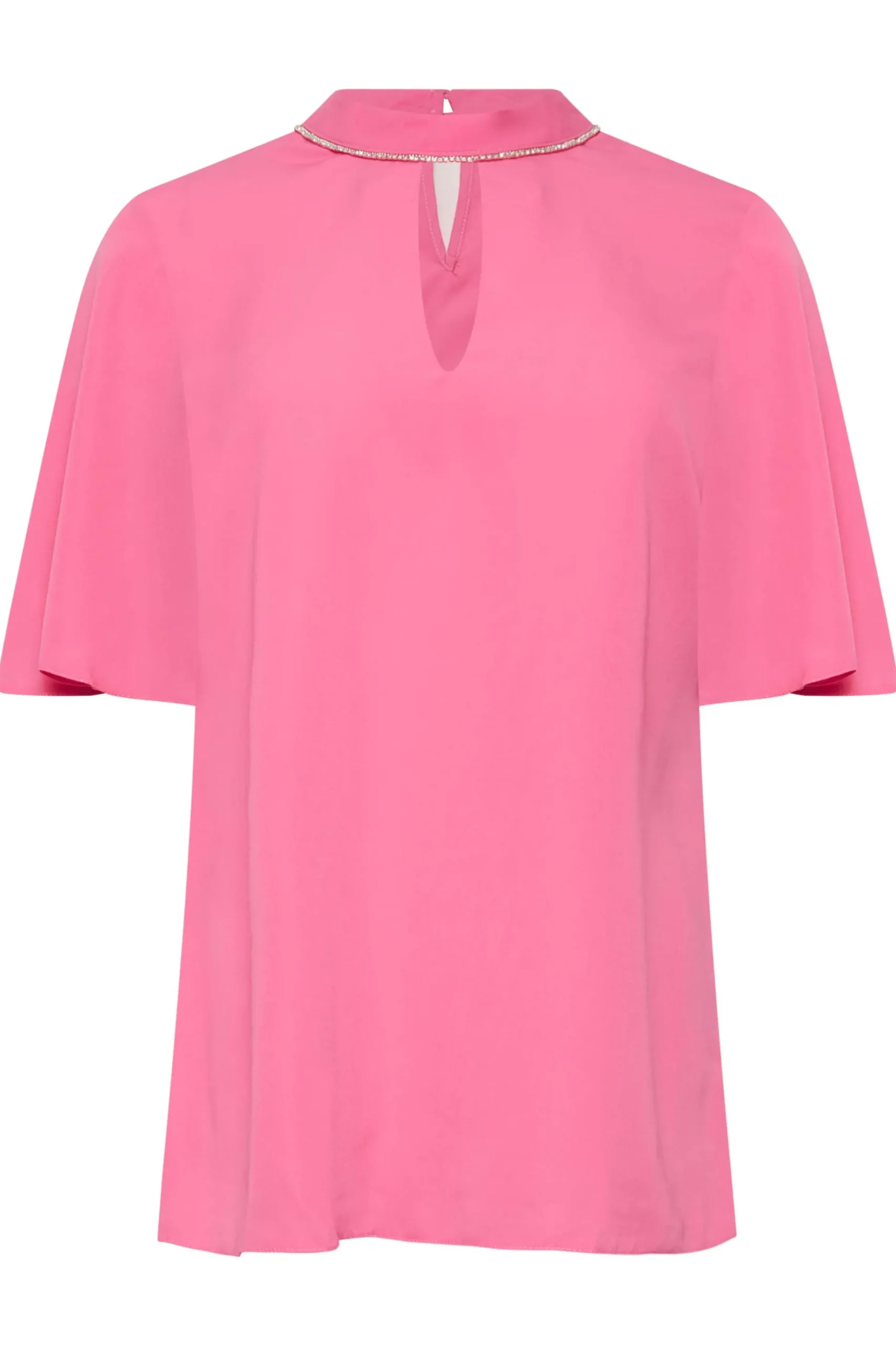 M&Co Womens M&Co Hot Pink Embellished Neck Keyhole Blouse