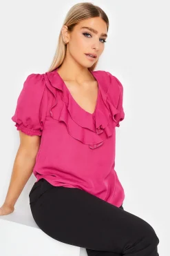 M&Co Womens M&Co Hot Pink Frill Front Blouse