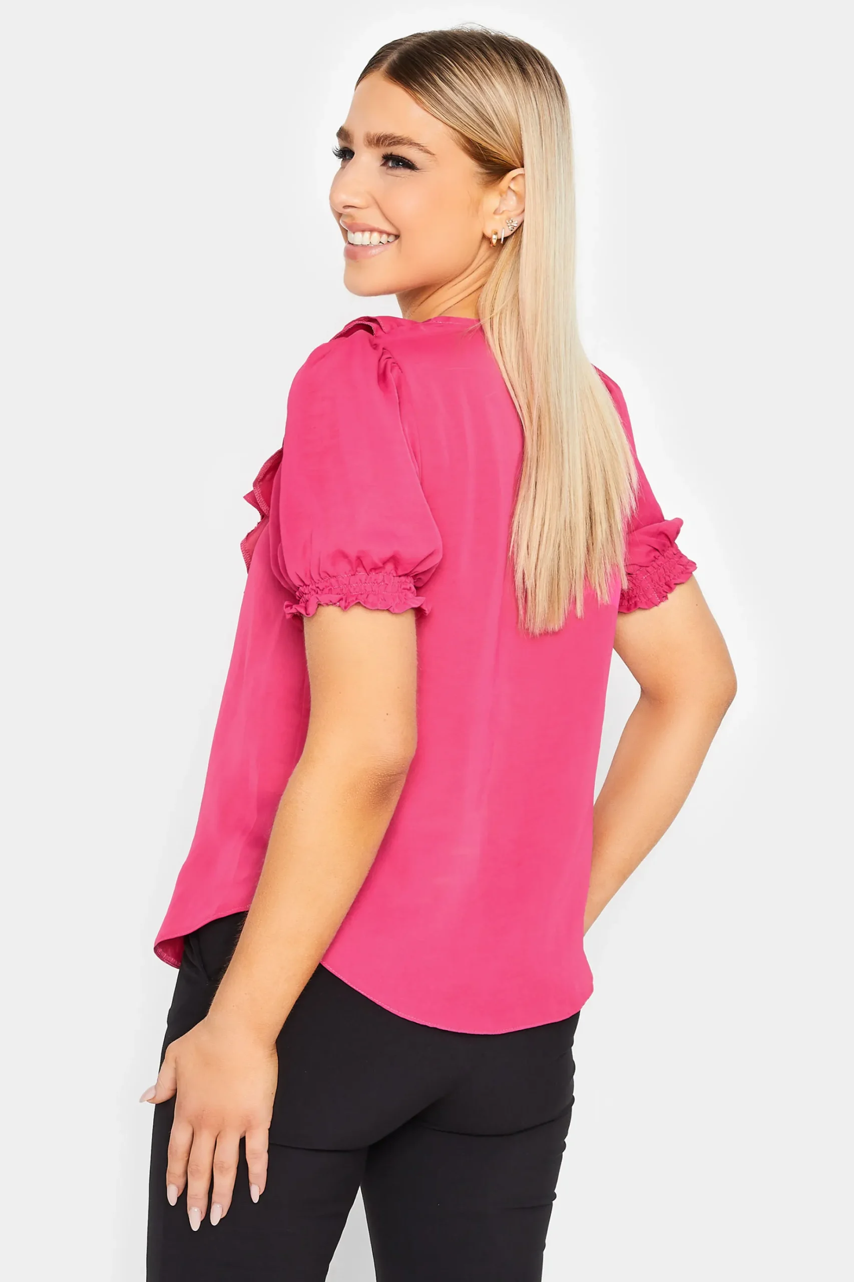 M&Co Womens M&Co Hot Pink Frill Front Blouse
