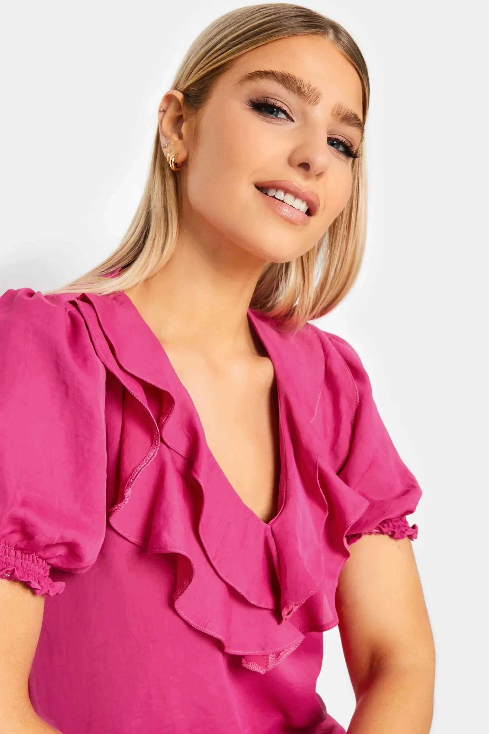 M&Co Womens M&Co Hot Pink Frill Front Blouse