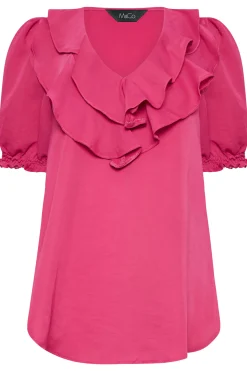 M&Co Womens M&Co Hot Pink Frill Front Blouse