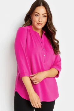 M&Co Womens M&Co Hot Pink Half Placket Jersey Shirt