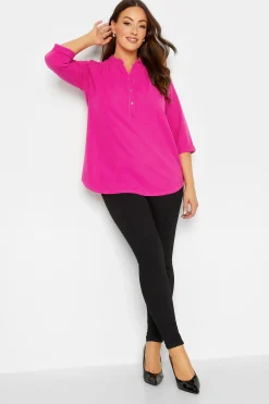 M&Co Womens M&Co Hot Pink Half Placket Jersey Shirt