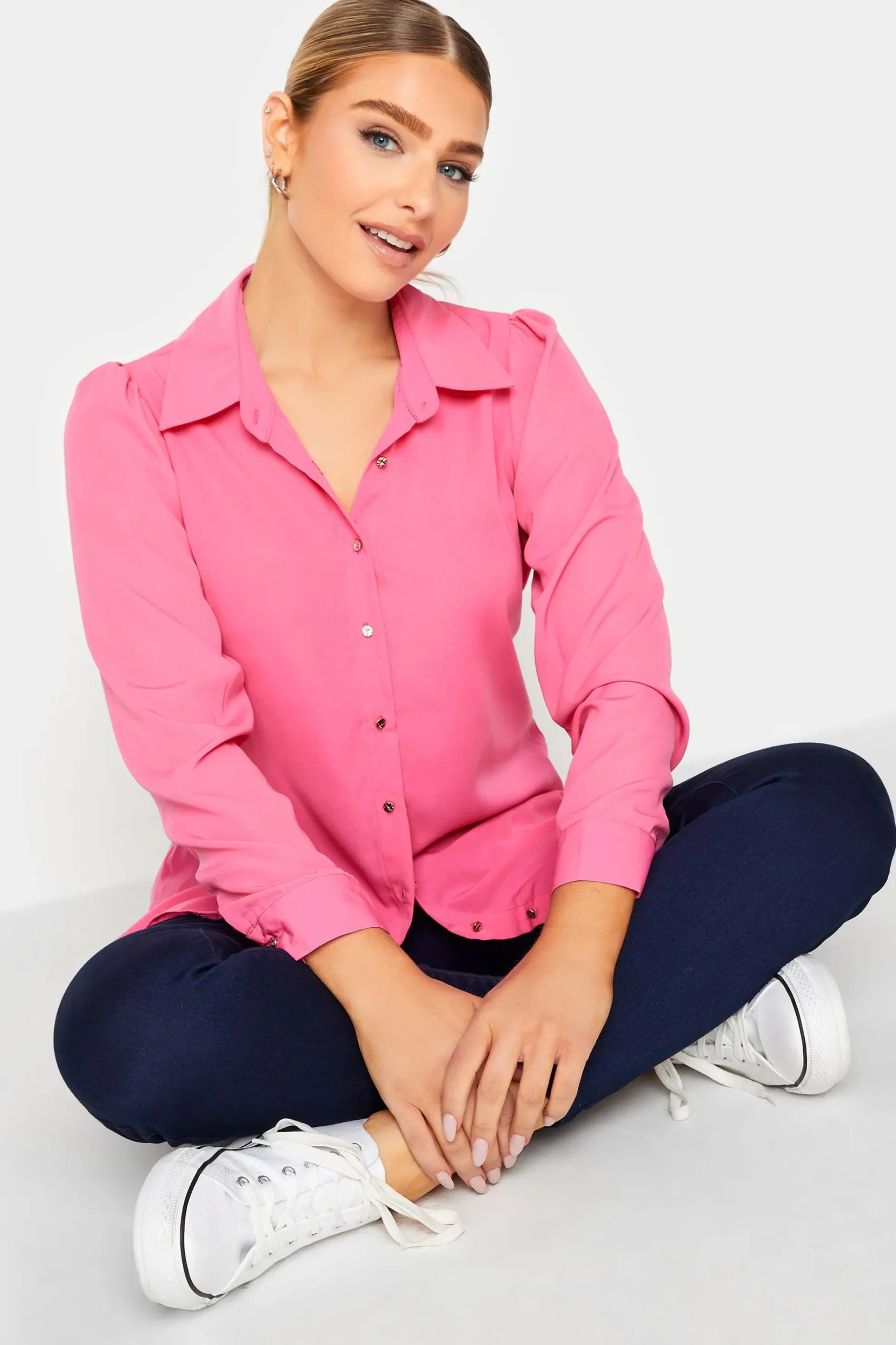 M&Co Womens M&Co Hot Pink Tie Waist Tunic Shirt