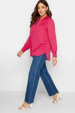 M&Co Womens M&Co Hot Pink V-Neck Collared Blouse