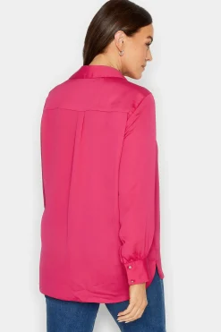 M&Co Womens M&Co Hot Pink V-Neck Collared Blouse