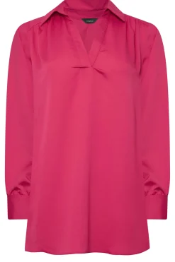 M&Co Womens M&Co Hot Pink V-Neck Collared Blouse