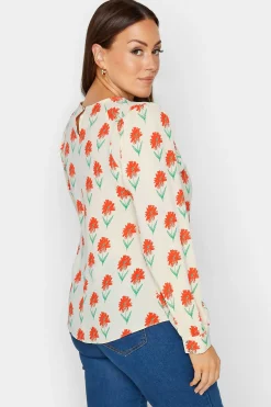 M&Co Womens M&Co Ivory White Floral Print Long Sleeve Blouse