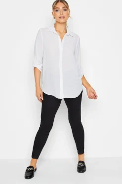 M&Co Womens M&Co Ivory White Dobby Check Tab Sleeve Shirt
