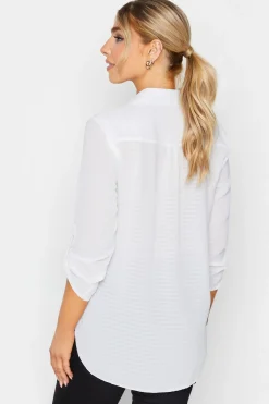 M&Co Womens M&Co Ivory White Dobby Check Tab Sleeve Shirt