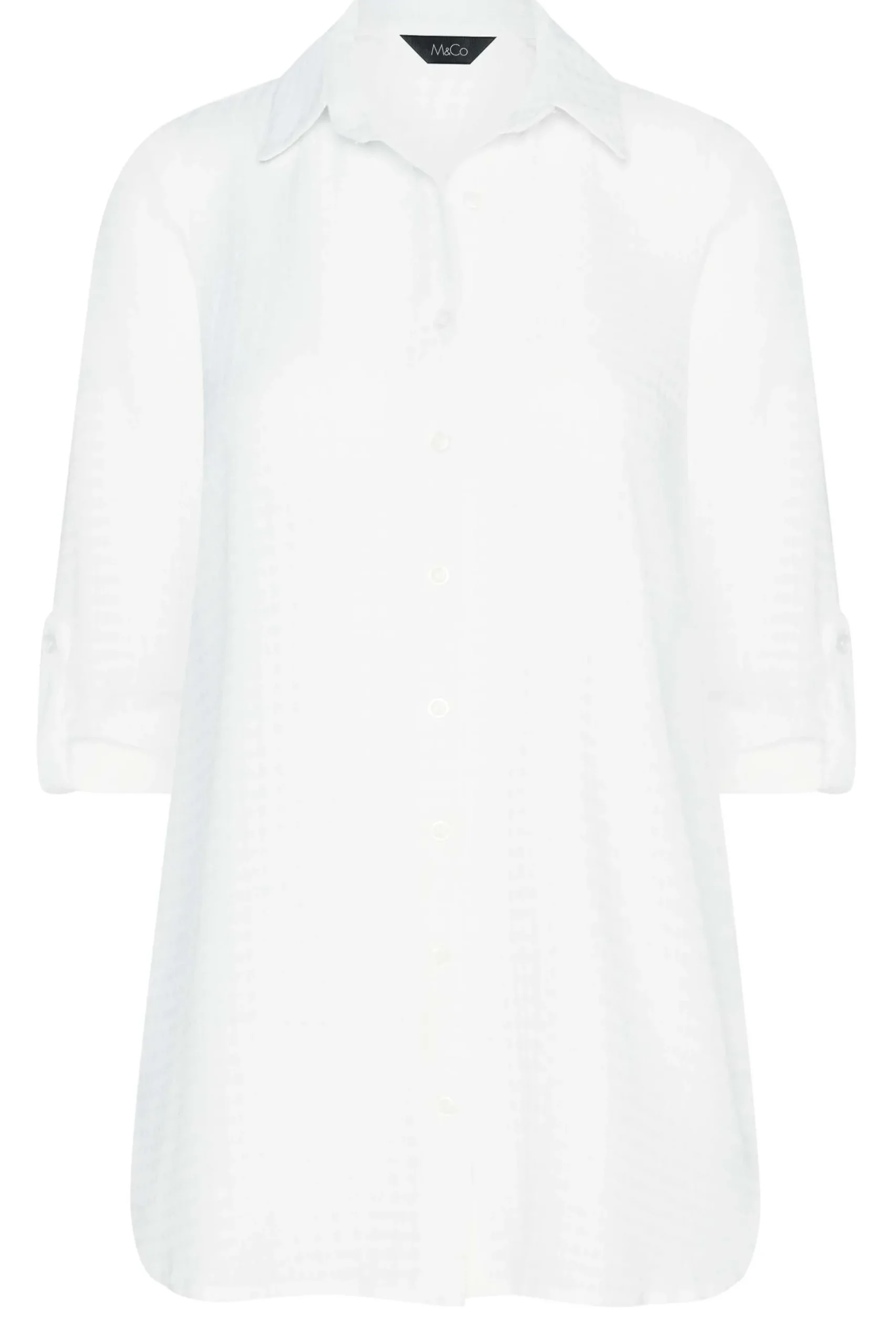 M&Co Womens M&Co Ivory White Dobby Check Tab Sleeve Shirt