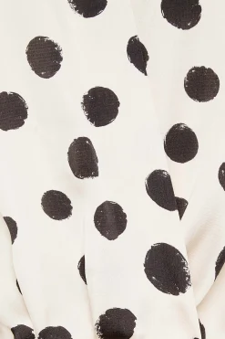 M&Co Womens M&Co Ivory White Polka Dot Print Wrap Front Blouse