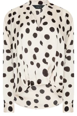 M&Co Womens M&Co Ivory White Polka Dot Print Wrap Front Blouse