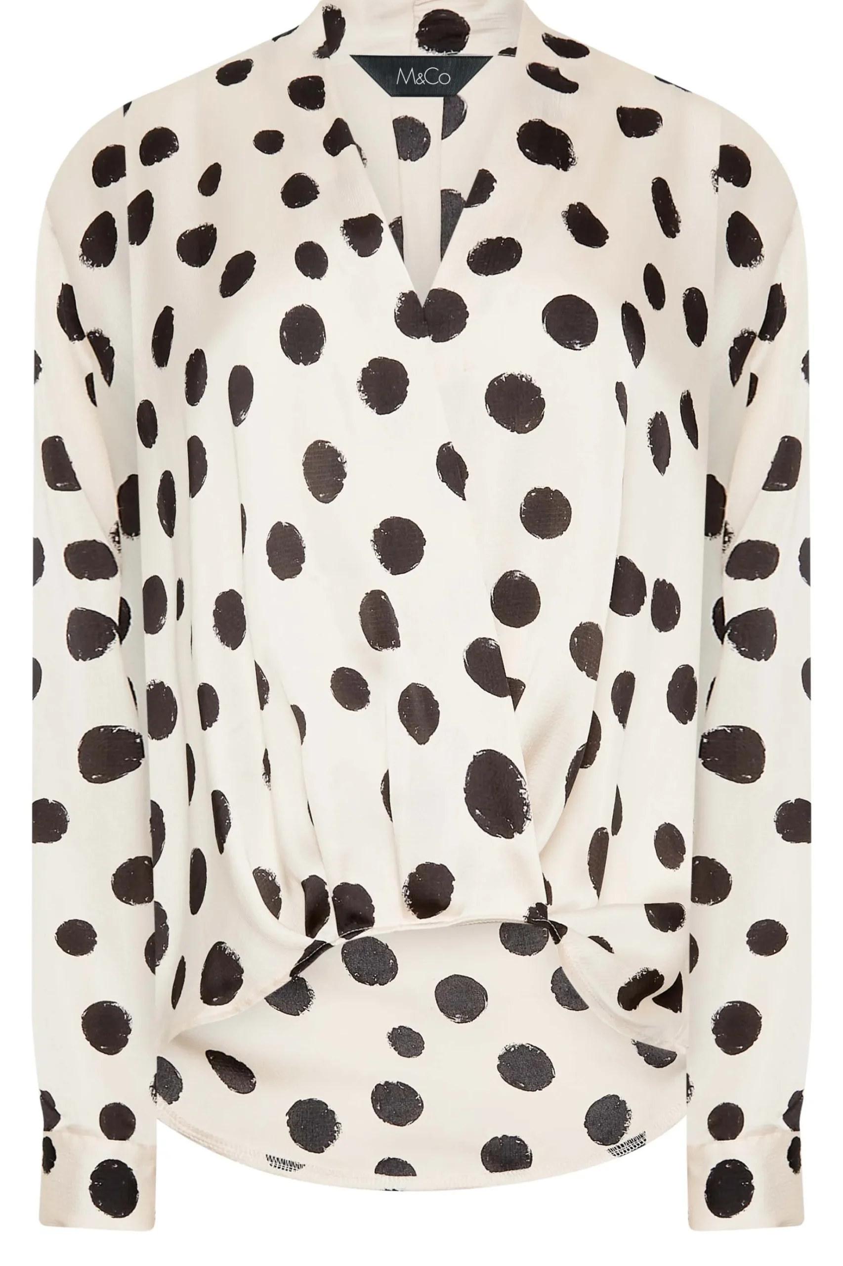 M&Co Womens M&Co Ivory White Polka Dot Print Wrap Front Blouse