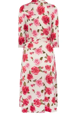 M&Co Womens M&Co Ivory White Rose Print Tie Waist Shirt Dress