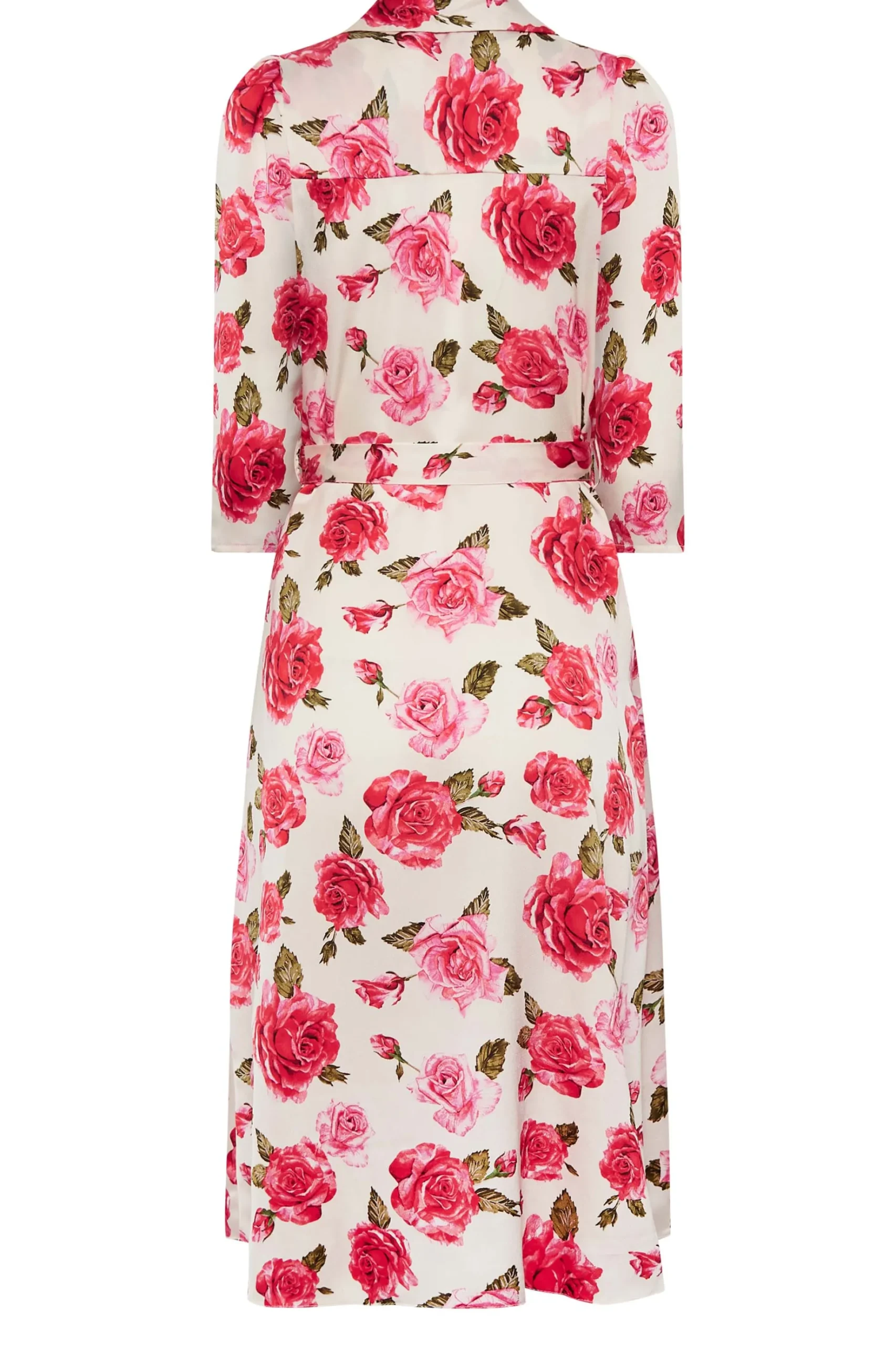 M&Co Womens M&Co Ivory White Rose Print Tie Waist Shirt Dress