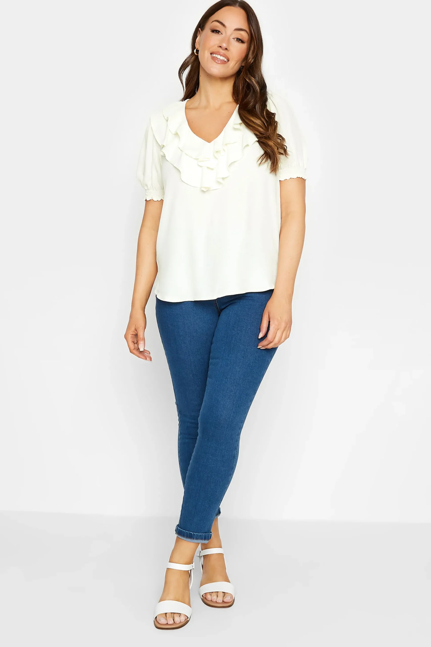 M&Co Womens M&Co Ivory White Frill Front Blouse