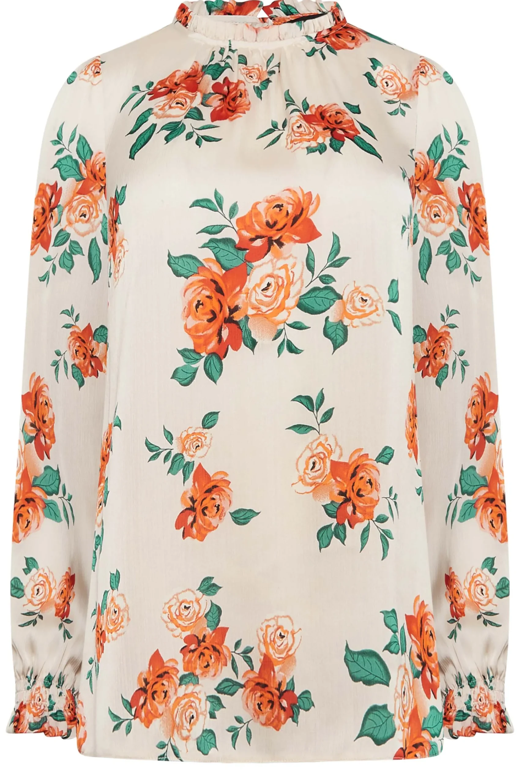 M&Co Womens M&Co Ivory White Floral Print Frill Neck Blouse