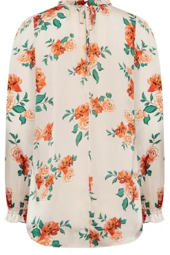 M&Co Womens M&Co Ivory White Floral Print Frill Neck Blouse