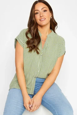 M&Co Womens M&Co Khaki Green Gingham Short Sleeve Shirt