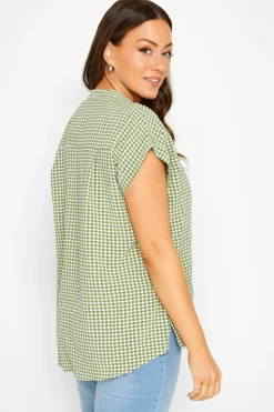 M&Co Womens M&Co Khaki Green Gingham Short Sleeve Shirt