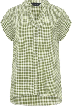 M&Co Womens M&Co Khaki Green Gingham Short Sleeve Shirt
