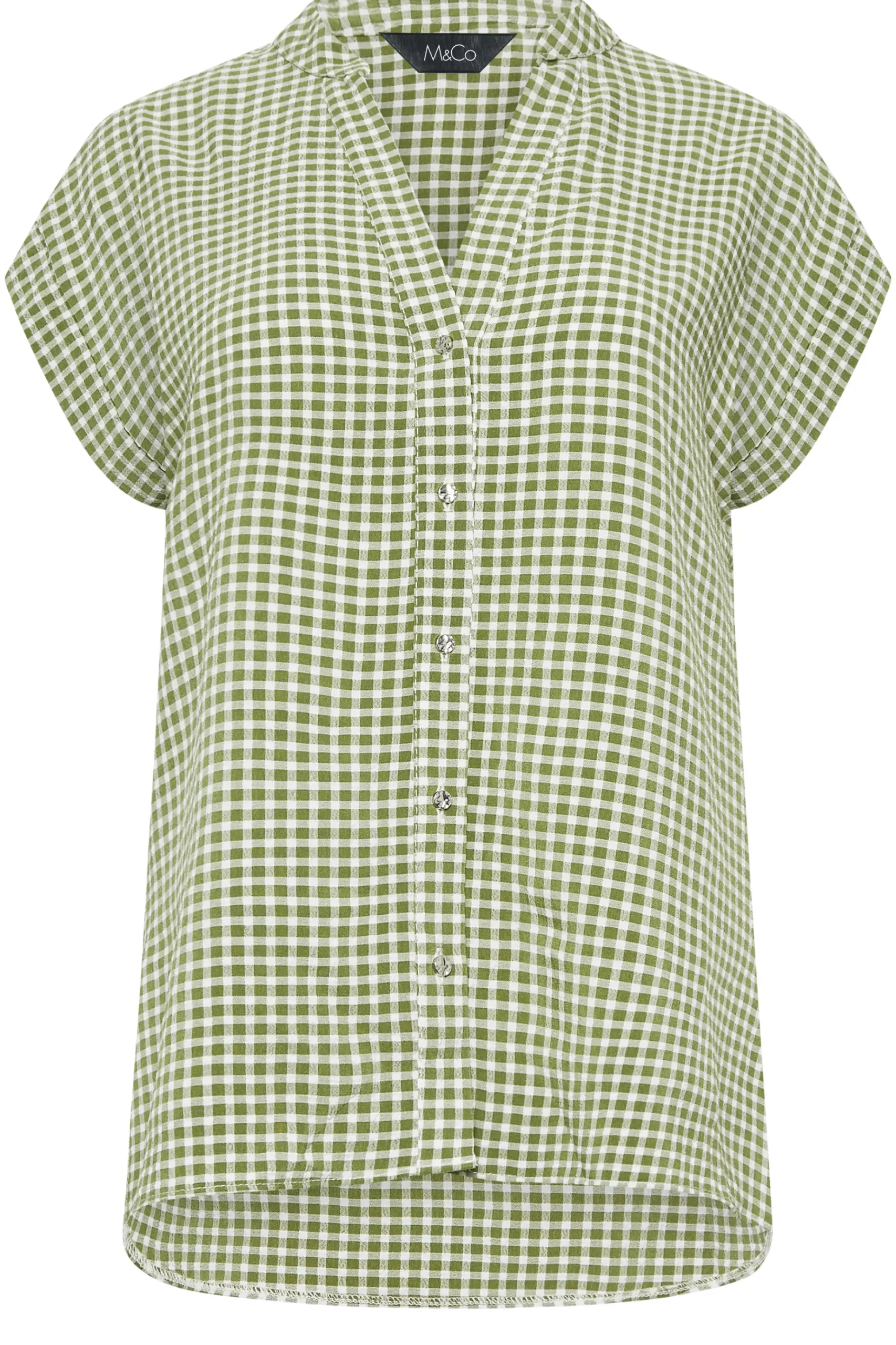 M&Co Womens M&Co Khaki Green Gingham Short Sleeve Shirt