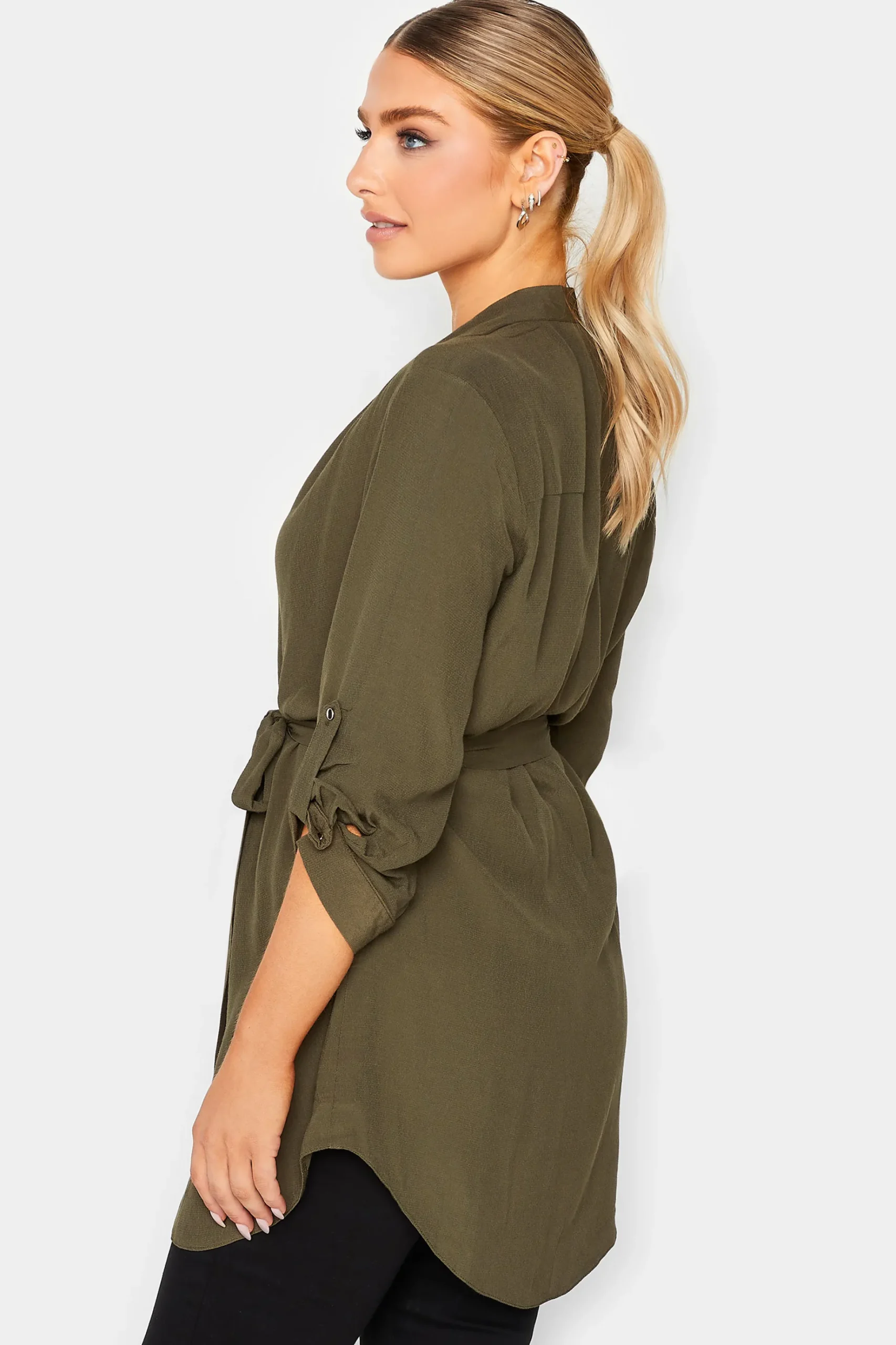 M&Co Womens M&Co Khaki Green Tie Waist Blouse