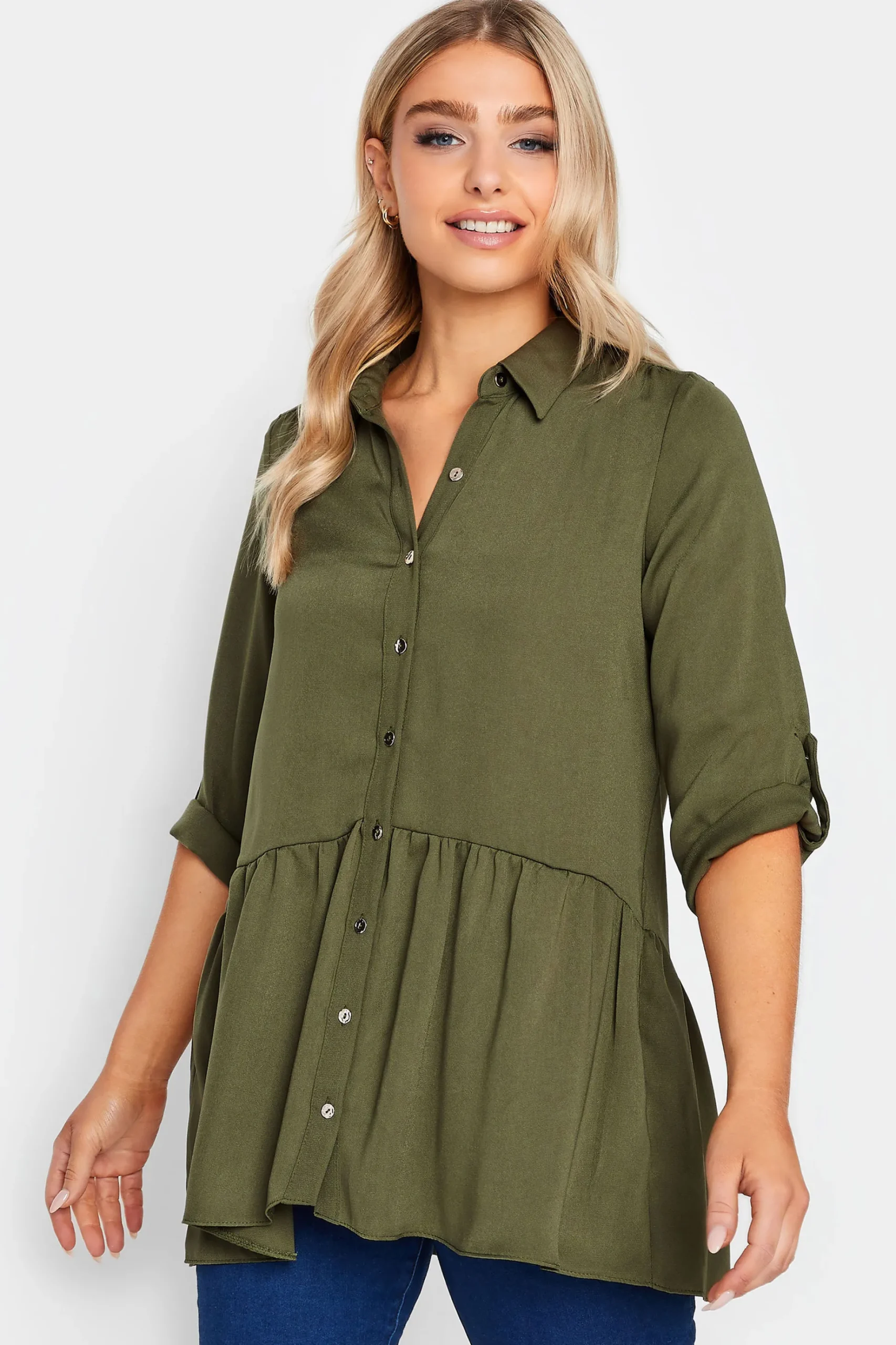 M&Co Womens M&Co Khaki Green Frill Hem Shirt