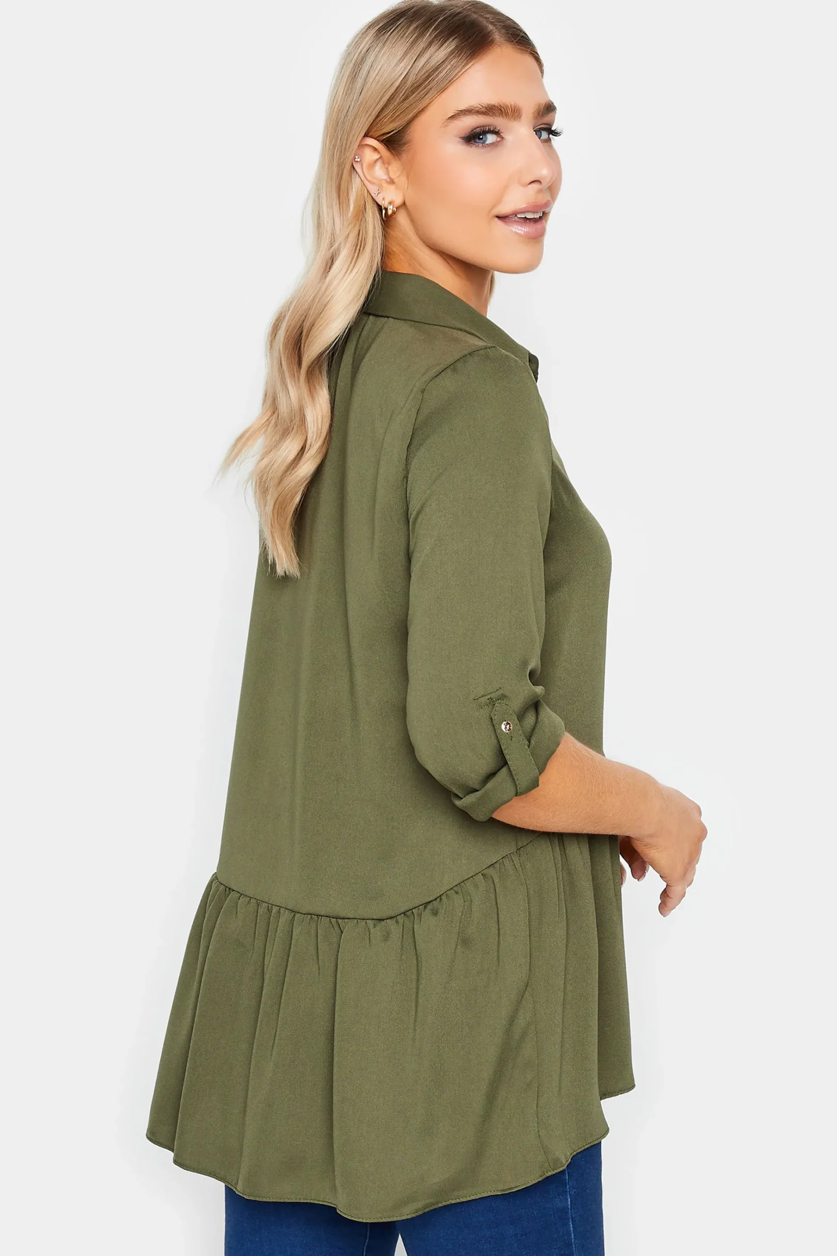 M&Co Womens M&Co Khaki Green Frill Hem Shirt