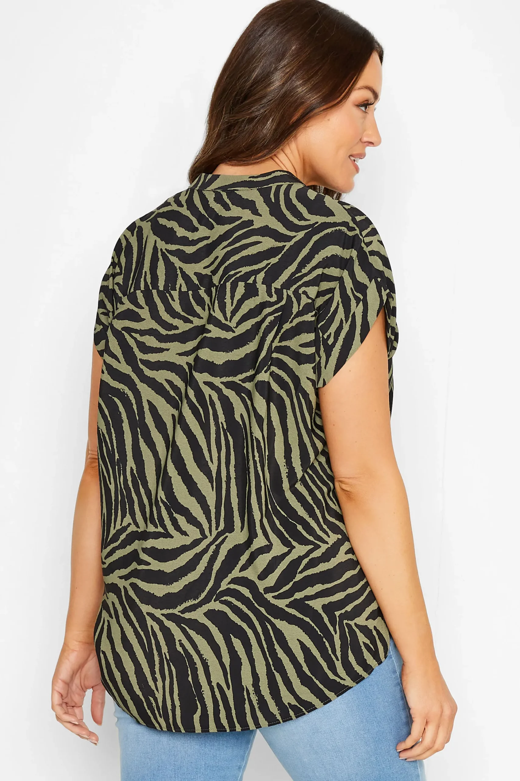 M&Co Womens M&Co Khaki Green Zebra Print Shirt