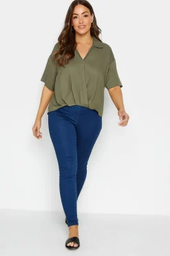 M&Co Womens M&Co Khaki Green V-Neck Wrap Blouse