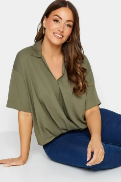 M&Co Womens M&Co Khaki Green V-Neck Wrap Blouse