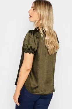 M&Co Womens M&Co Khaki Green Frill Satin Blouse