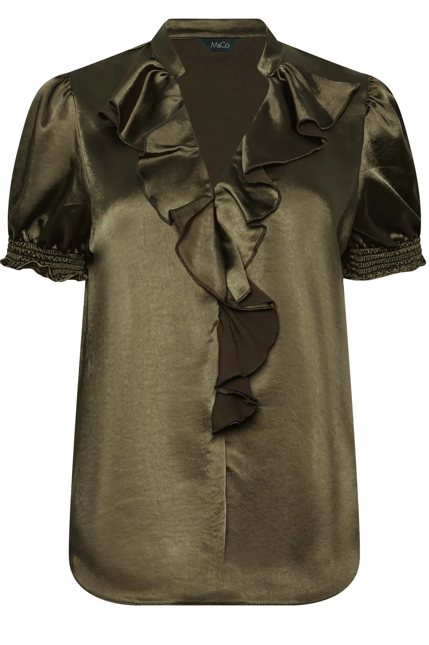M&Co Womens M&Co Khaki Green Frill Satin Blouse